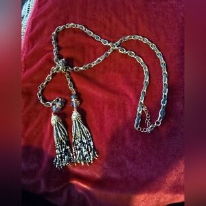 Beaded Tassel Long Necklace in Silver, Gray and Gold 28 Inches Chain